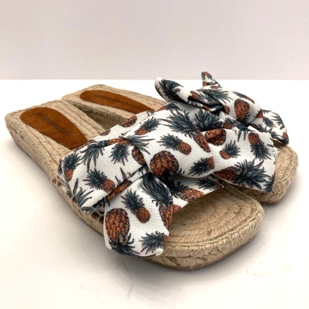 Jeffrey Campbell Estela Pineapple Espadrille Slides Womens 8 NWOT Bow Fabric - Picture 2 of 10